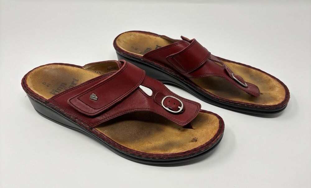 Finn Comfort Phuket Sandals Women's 41 D Leather Thong Slip On Wedge Adjustable